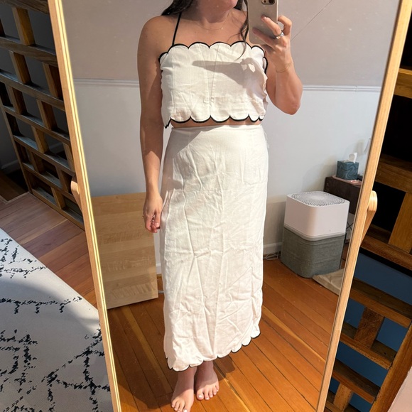 Meshki linen white Scalloped Midi Skirt and top set - Picture 1 of 5